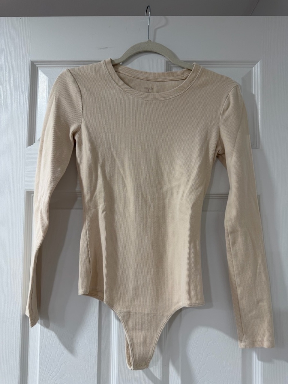 nuuds Women's Long Sleeve Ribbed Crewneck Bodysuit  in Bone
